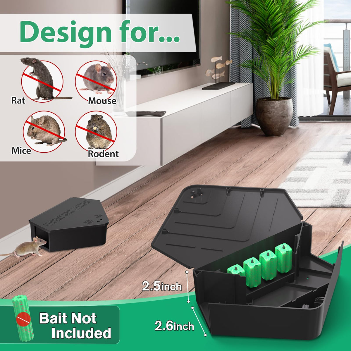 Anblak rat station corner mount shows flush fit against walls for discreet deterrence.