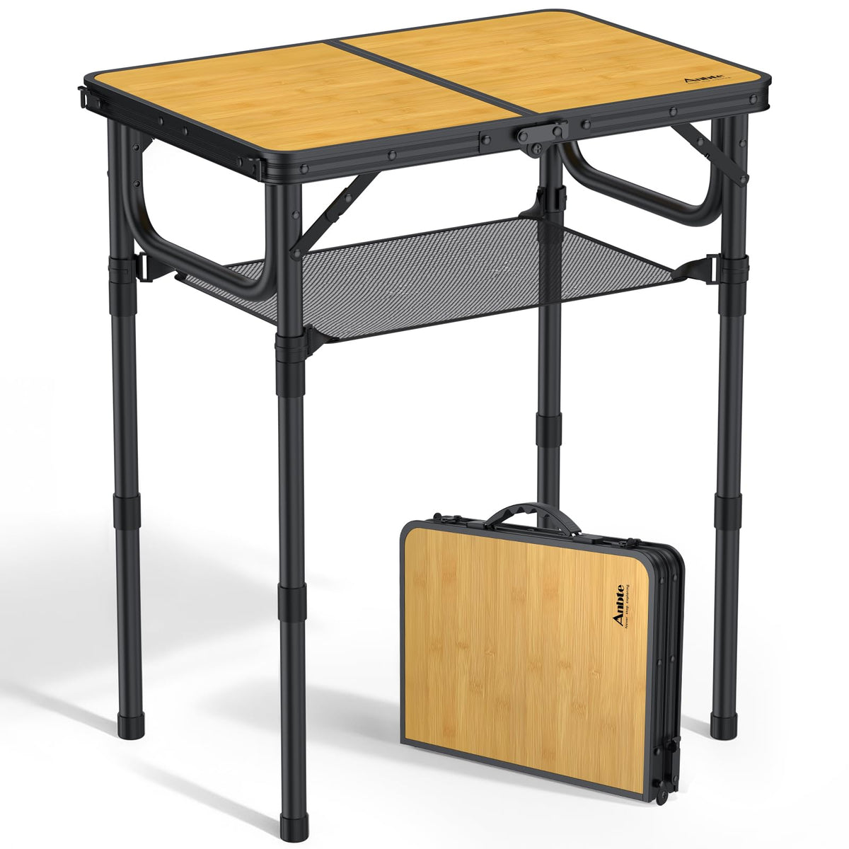 Anbte 2ft camping table setup on grass with sturdy aluminum frame