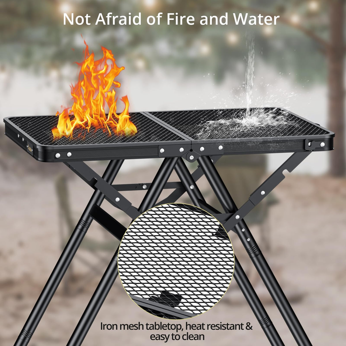 Anbte table with three heights supports versatile cooking arrangements.