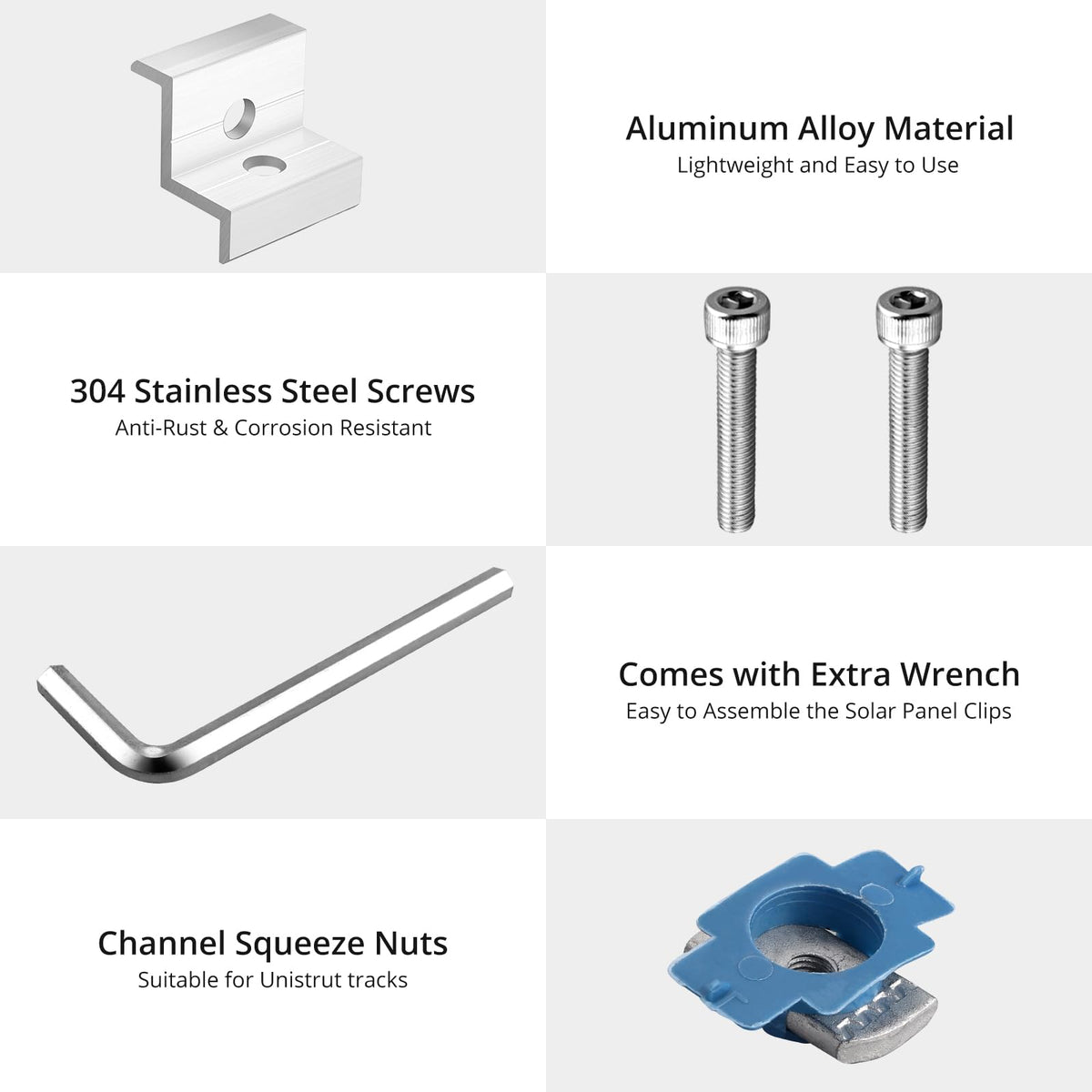 Anbte end clamp 35mm for standard unistrut; firm support for thicker panels.