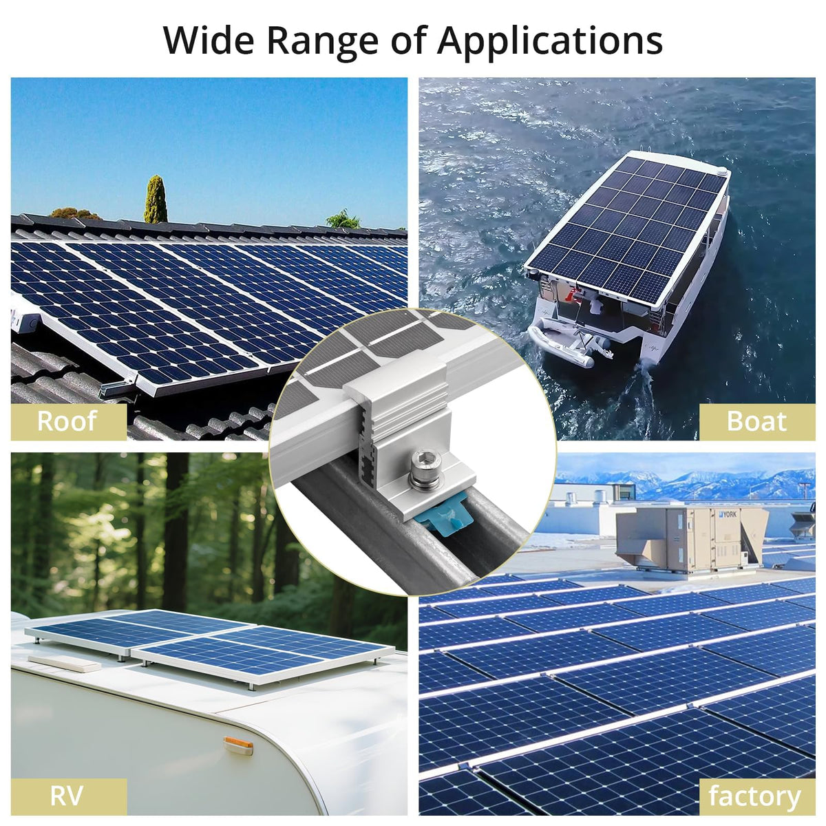 Anbte mounting solution suitable for flat and pitched roof solar deployments.