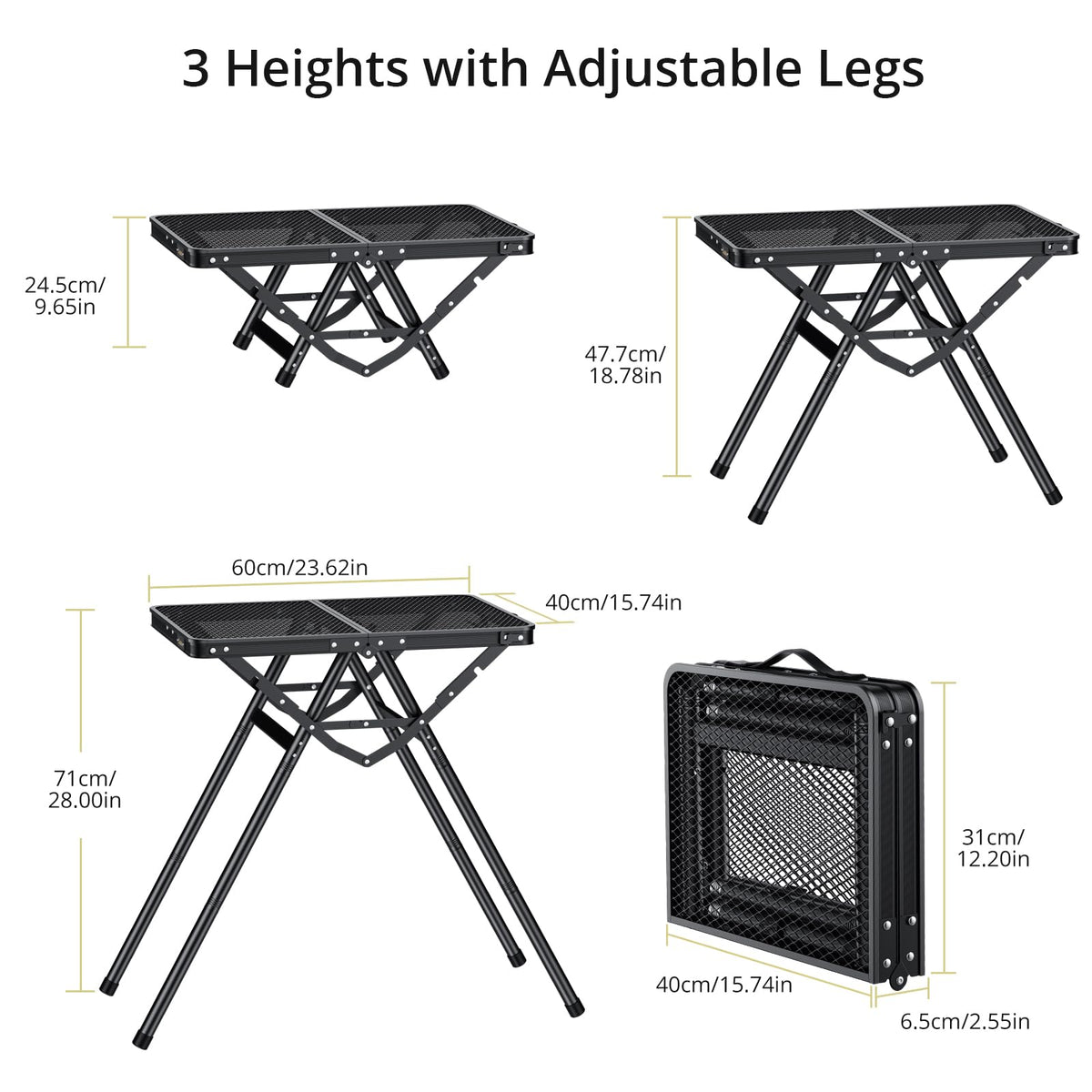 Anbte folding grill table opened to briefcase size for quick setup.