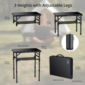 Anbte folding table with storage net underneath keeps items off the ground.