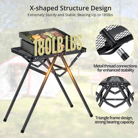 Anbte iron-mesh tabletop resists heat and cleans easily after grilling.
