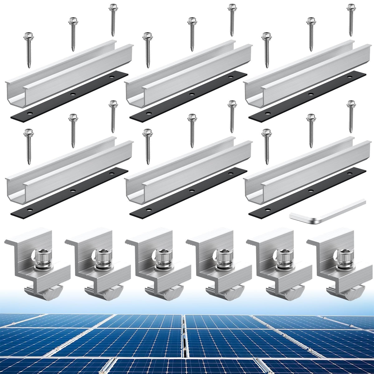 Anbte solar panel bracket kit rail secures panels on diverse roofs.