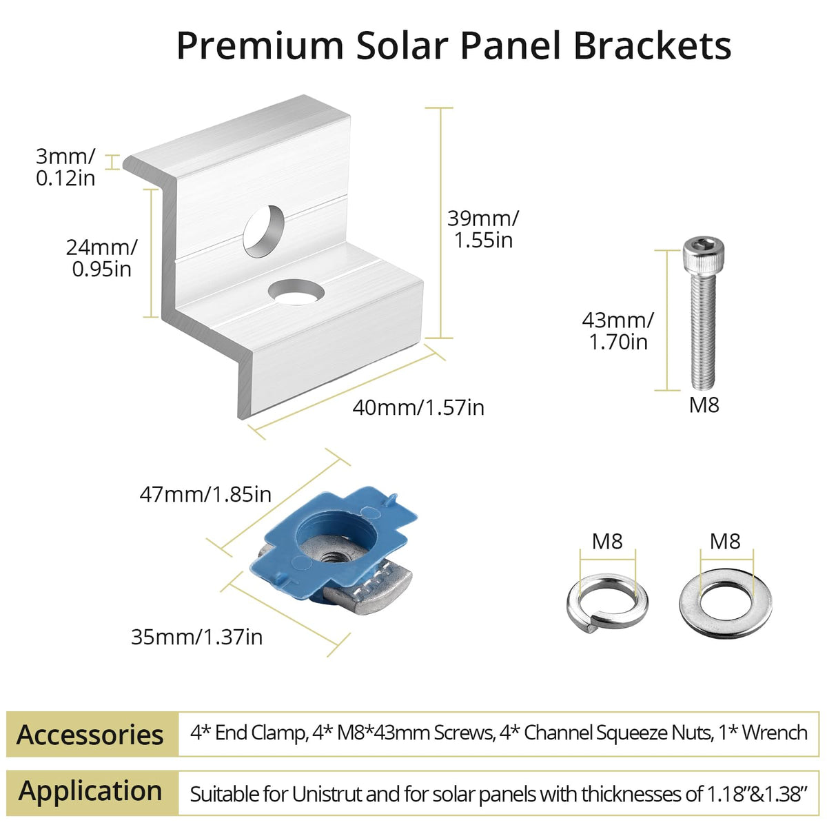 Anbte solar panel mounting kit; essential hardware for quick installation.