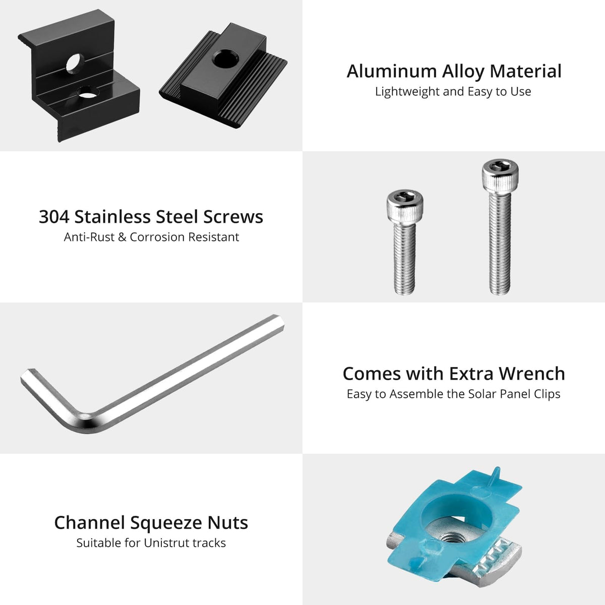 Anbte T-shaped middle clamps ensure secure module alignment and easy installation