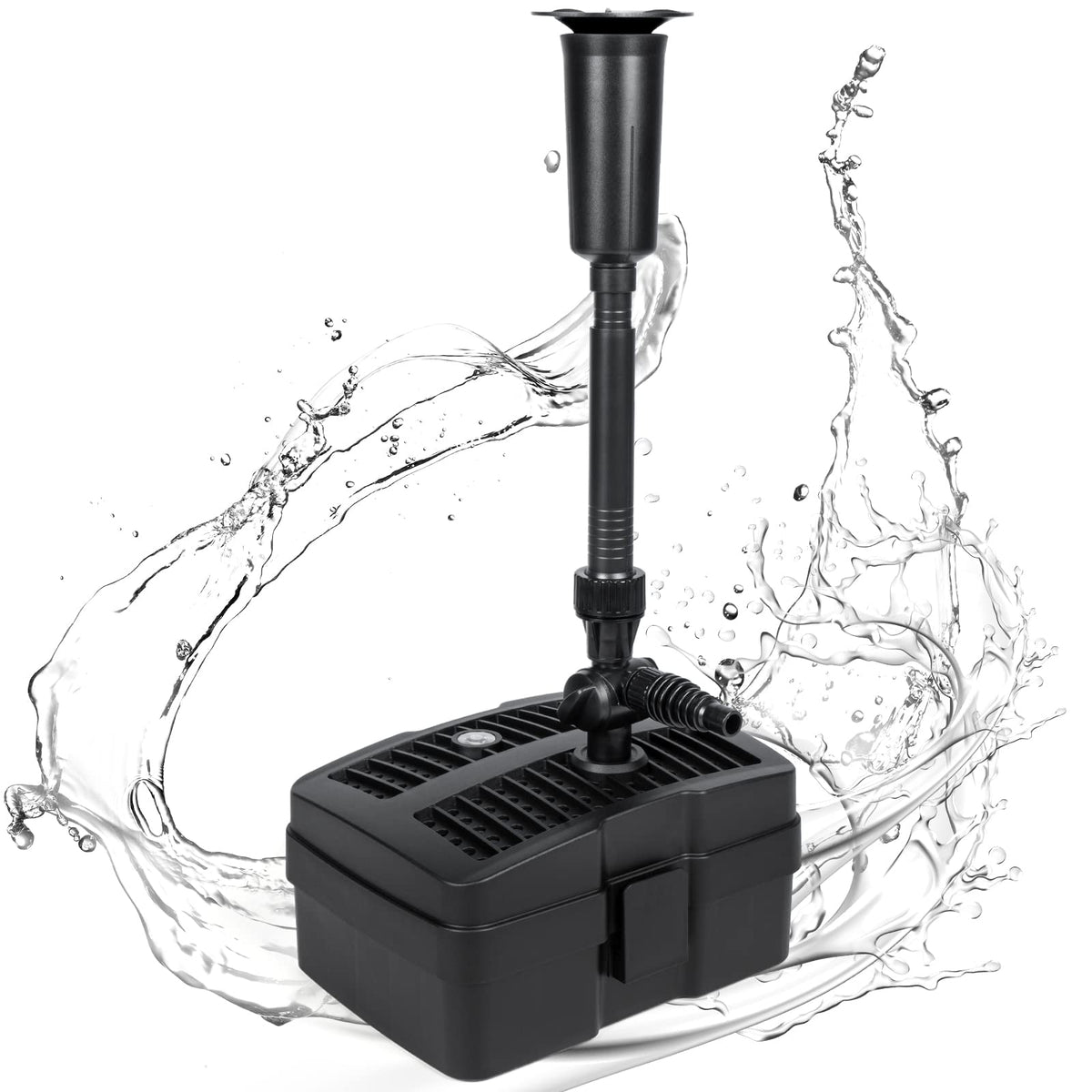Anbull pond filter pump front view highlighting compact design for versatile pond setup.