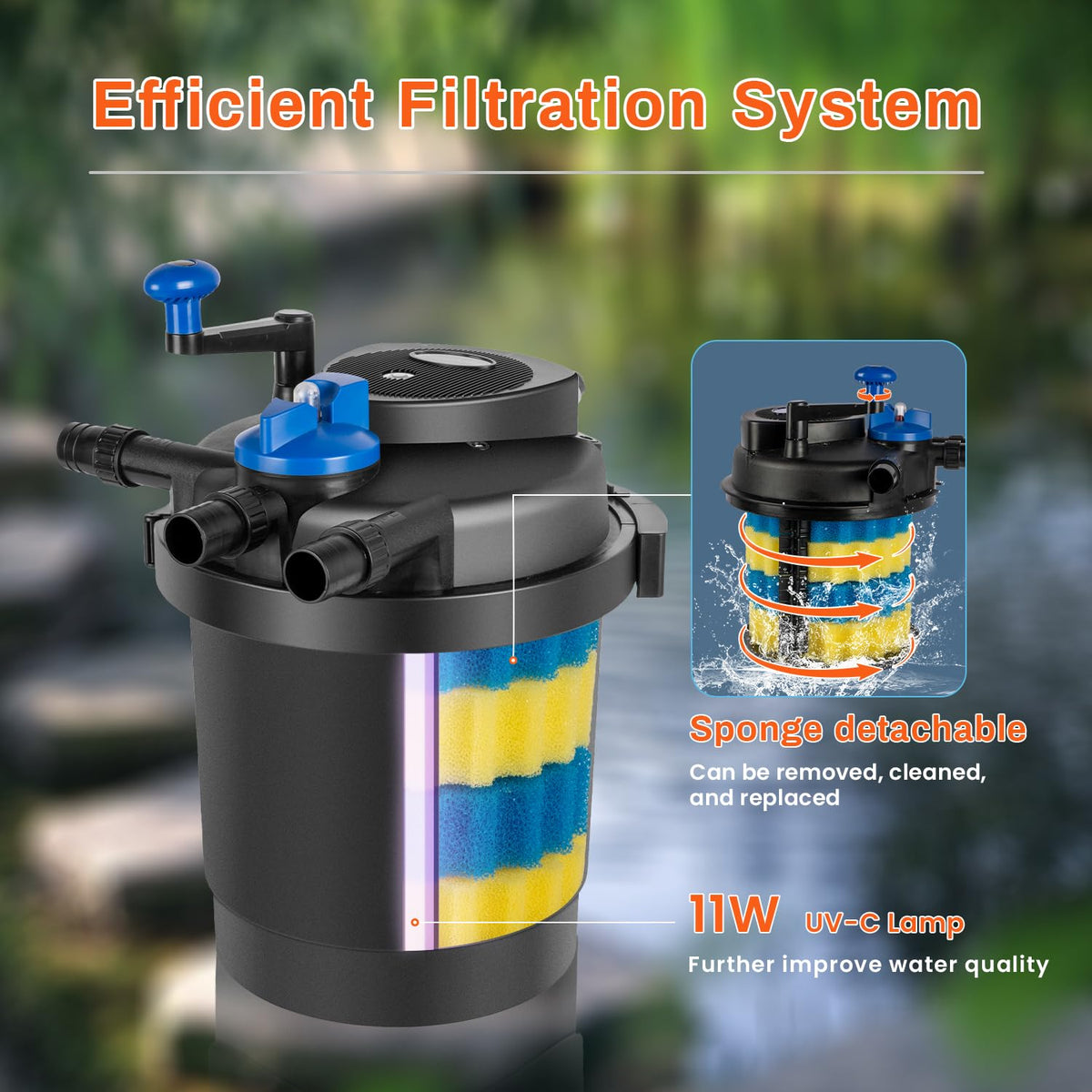 Anbull pond filter with 9W UV-C lamp for water clarity
