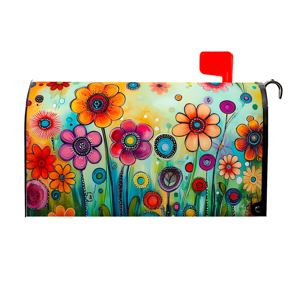 Ancordivo spring-summer mailbox cover with abstract floral design adds vibrant curb appeal and weather protection.