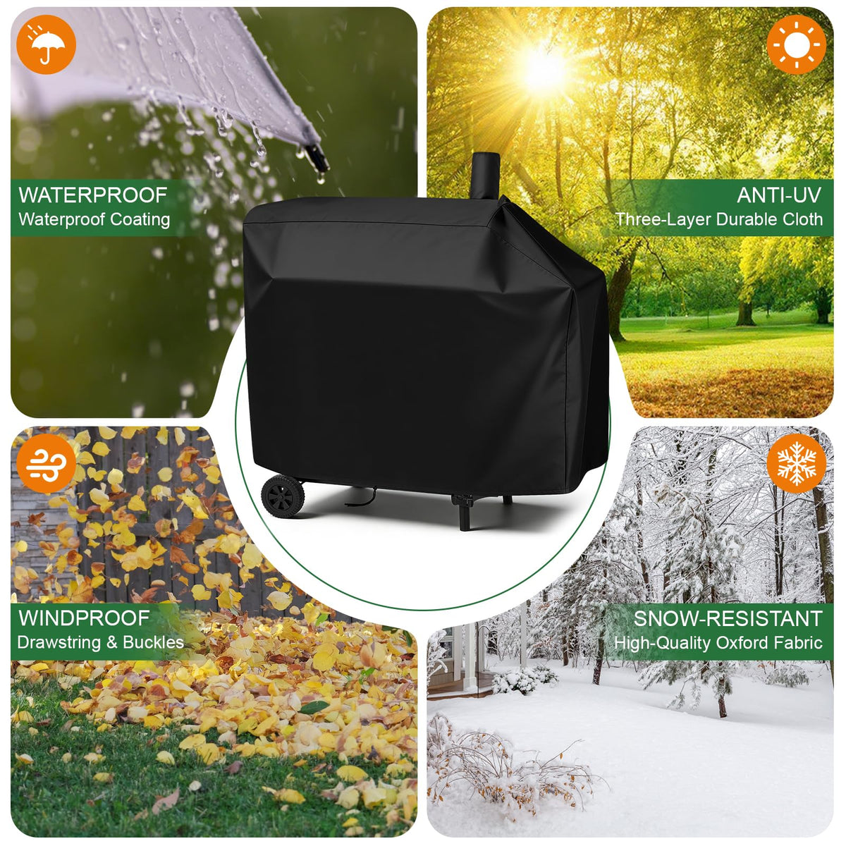 Andacar black outdoor grill cover blending with patio decor.