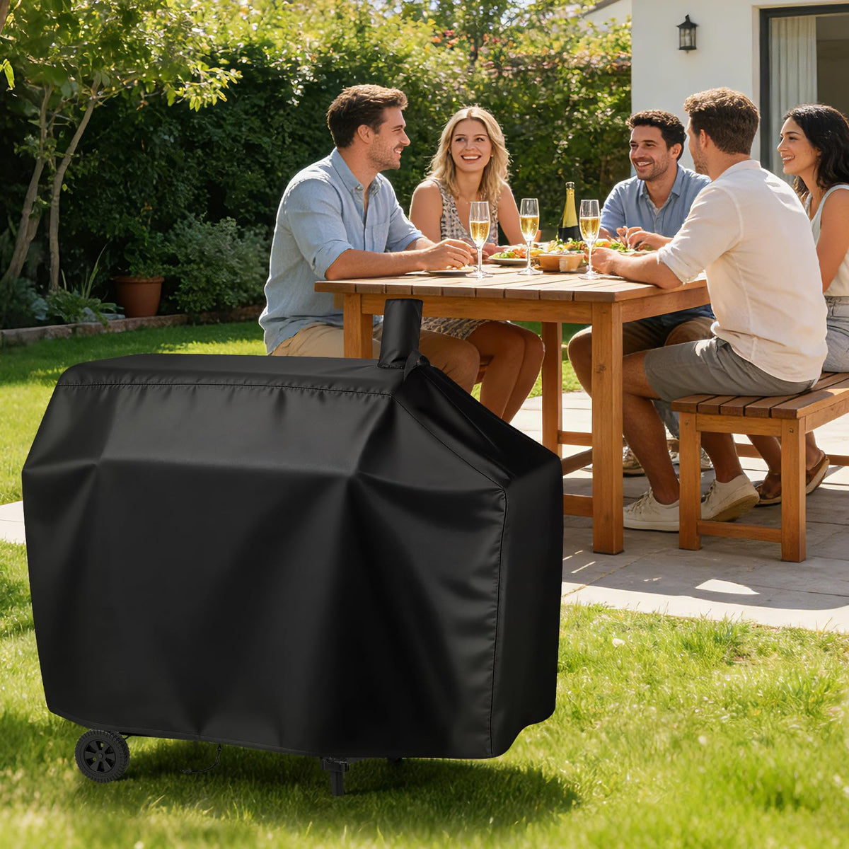 Andacar grill cover close-up shows water-resistant fabric and stitching