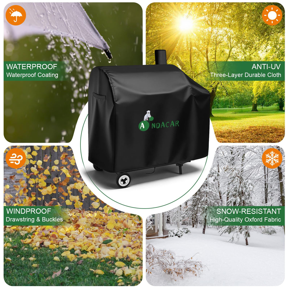 Andacar CC1830 cover, easy to clean with hose, air dries quickly.