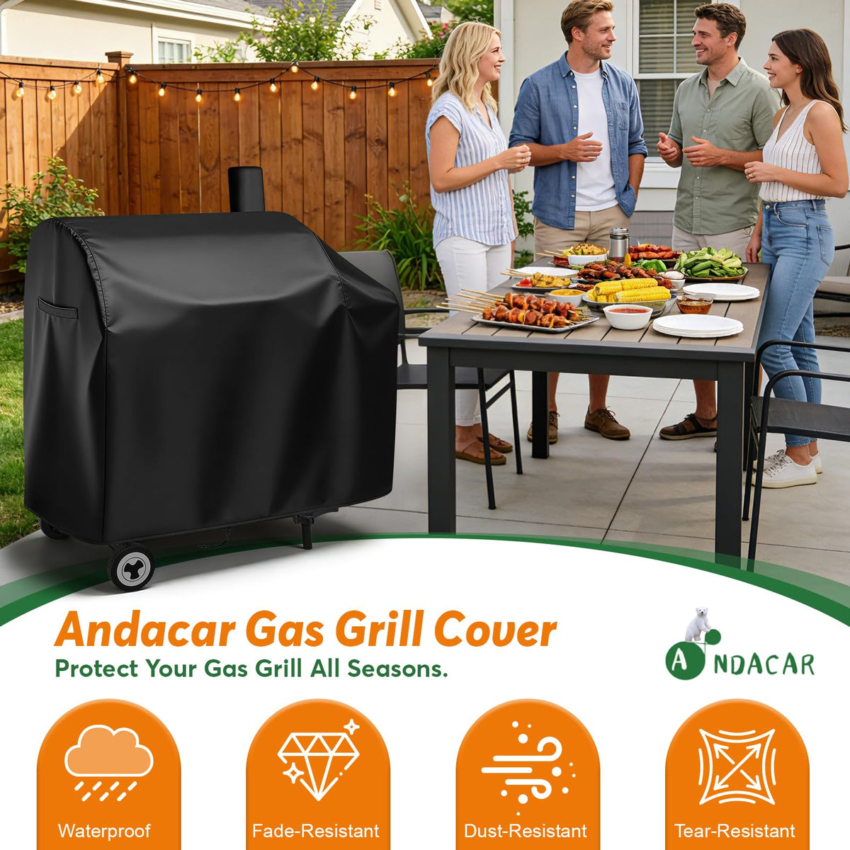 Andacar CC1830 cover fits 44-inch grills securely with buckle.