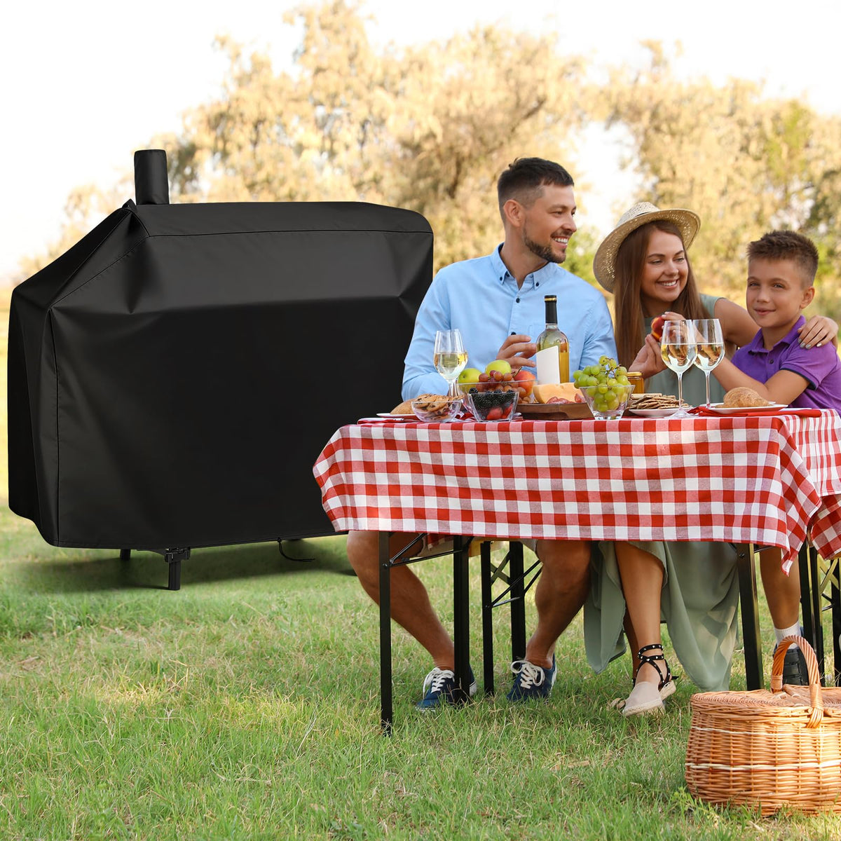 Andacar grill cover with drawstrings and buckle demonstrating secure adjustable fit.