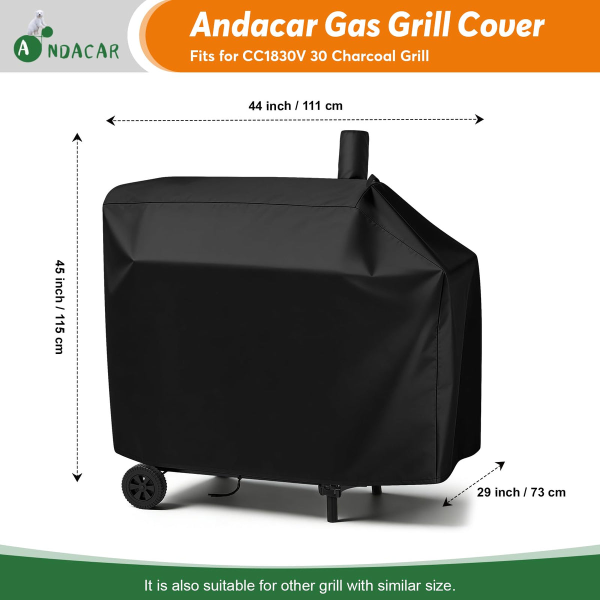 Andacar heavy-duty oxford polyester with waterproof coating protecting grill surface.