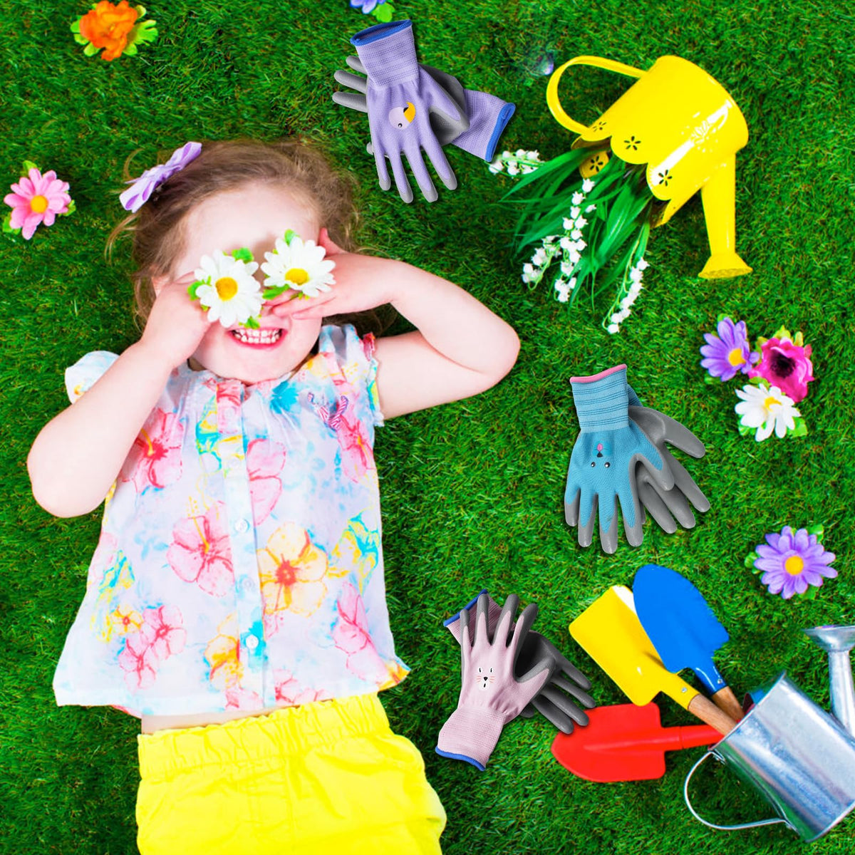Andanda Kids Gardening Gloves feature animal designs for playful garden sessions
