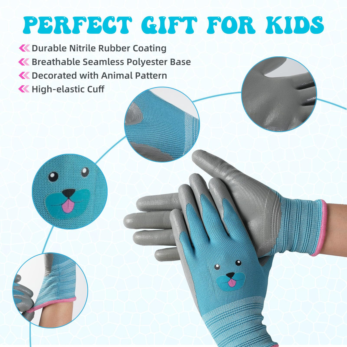 Andanda Kids Gardening Gloves seamless nylon shell for ambidextrous comfort