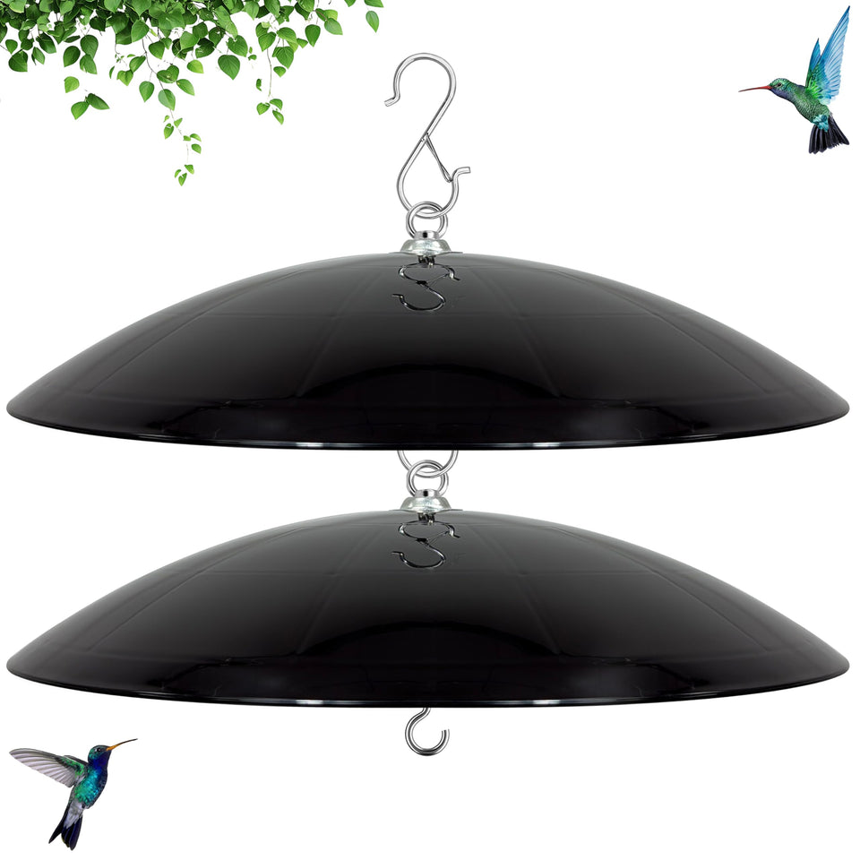 Andergi 16-Inch Dome Cover protects hummingbird feeders from rain outdoors.