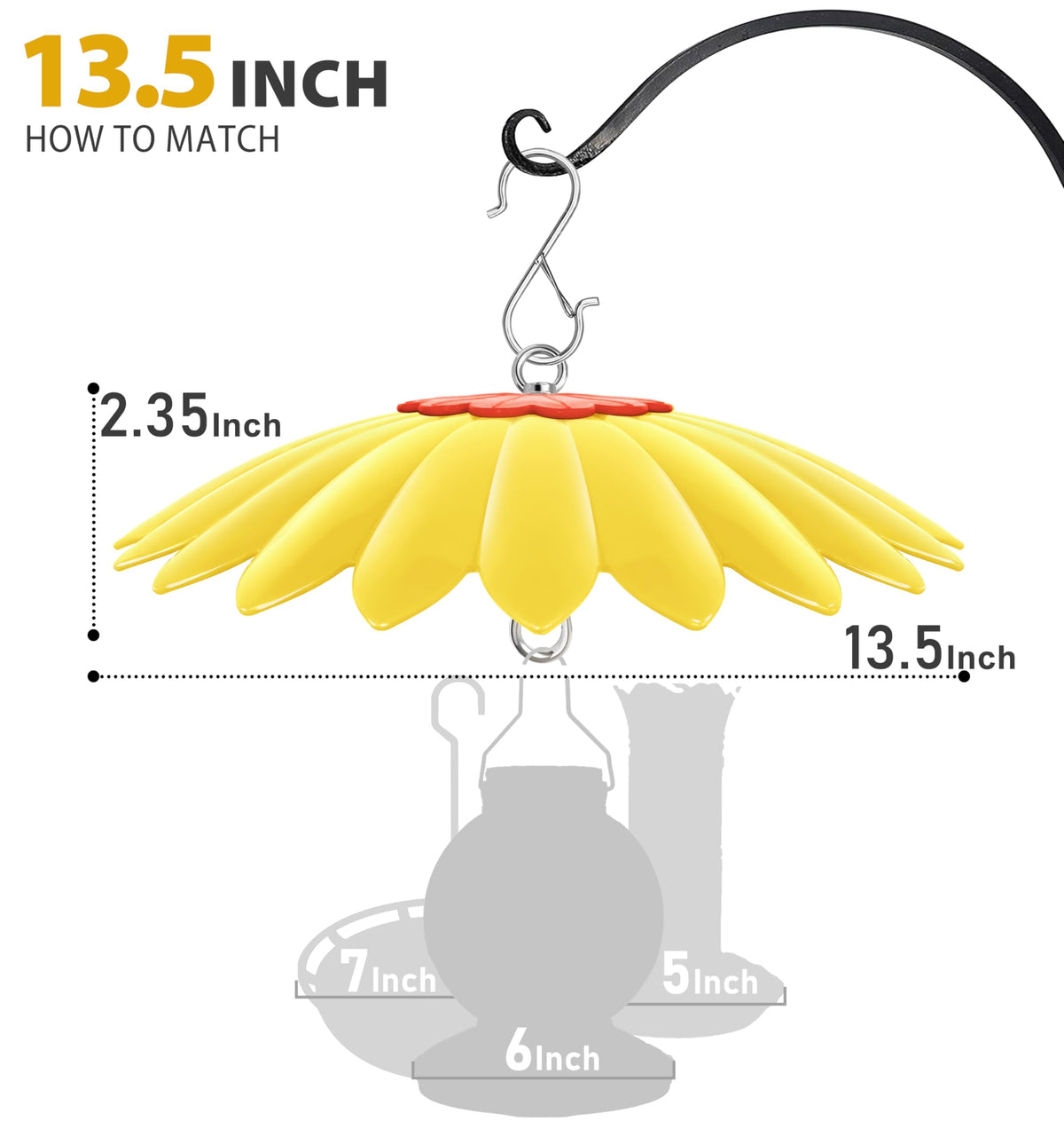Andergi hummingbird feeder shade dome yellow front view attracts birds.