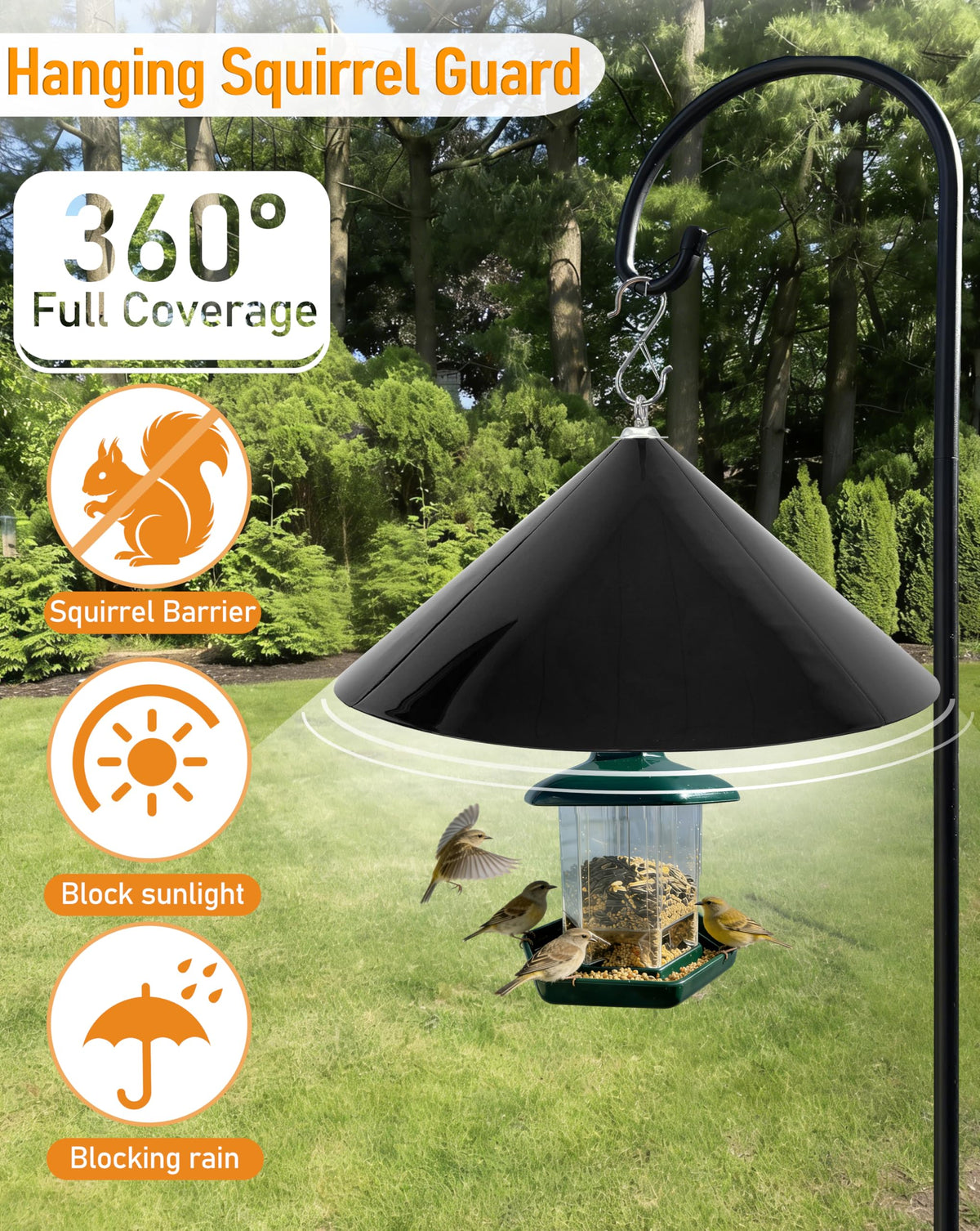 Andergi squirrel-baffle prevents seed theft on outdoor feeders