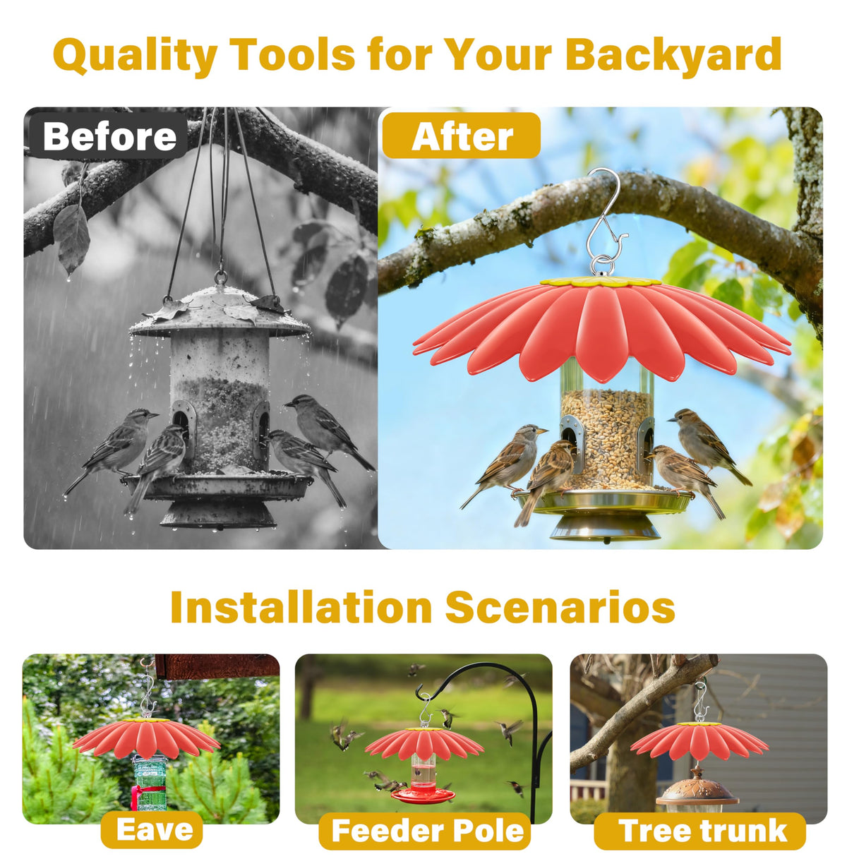 Andergi squirrel baffle reduces seed loss while protecting feeding stations.