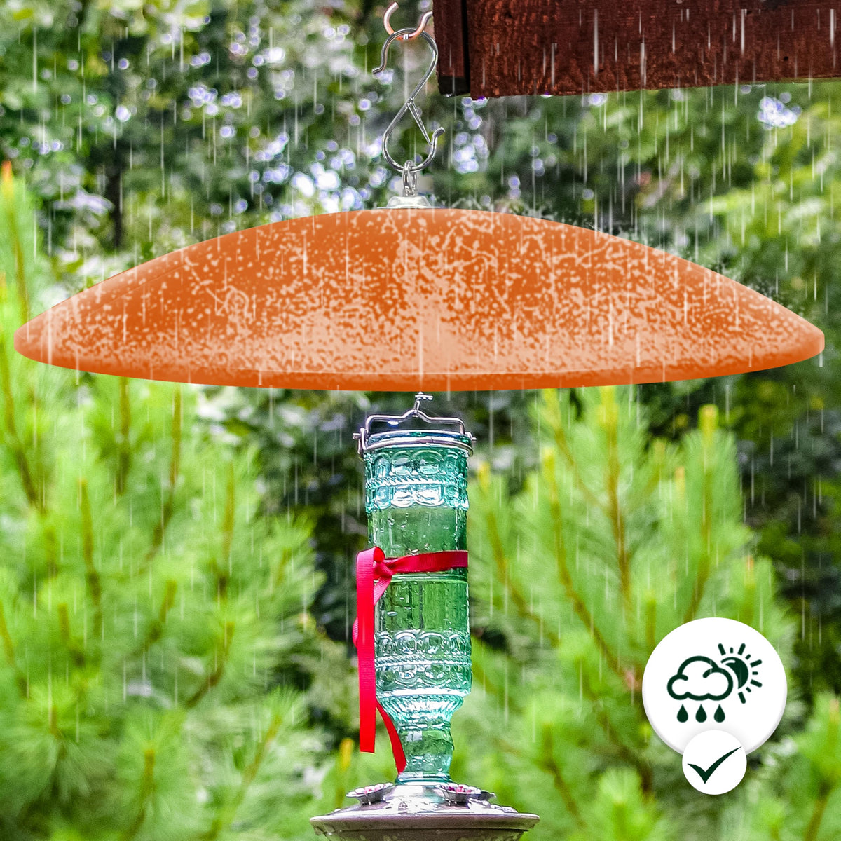Andergi terracotta shade dome blends with garden aesthetics.