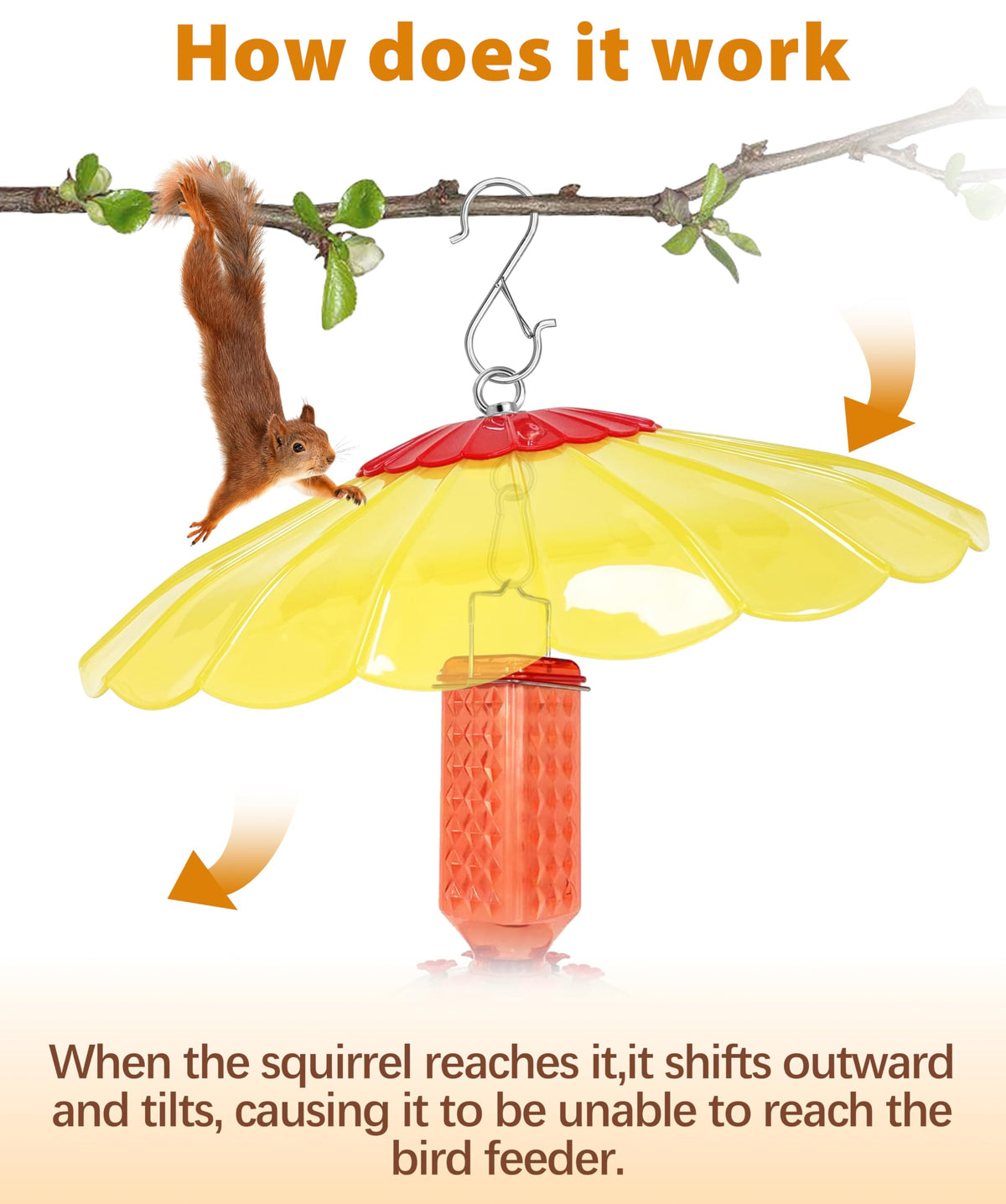 Andergi weather guard on outdoor shepherd hook protects the feeder from elements.