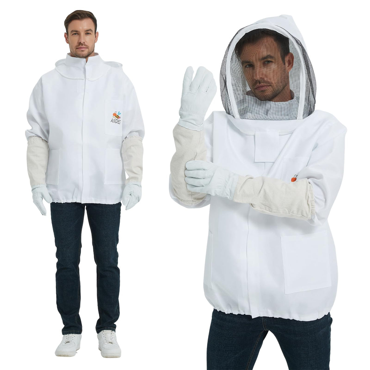ANDES Bee Suit Jacket with detachable veil protects face and neck during hive inspections.