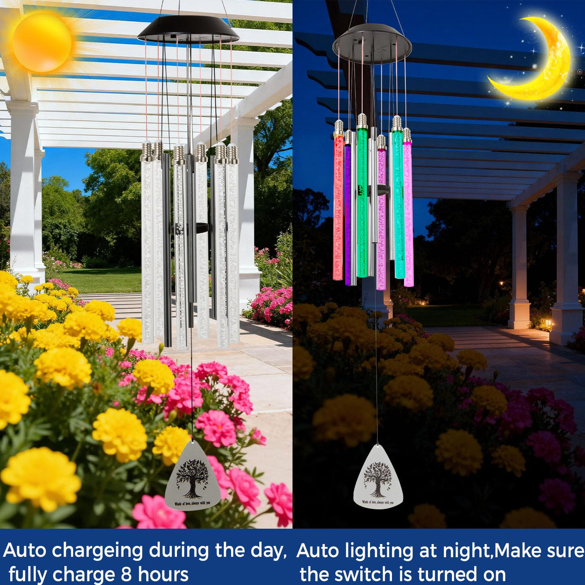 Andmenow color-changing LEDs create a rainbow glow for evening gatherings.
