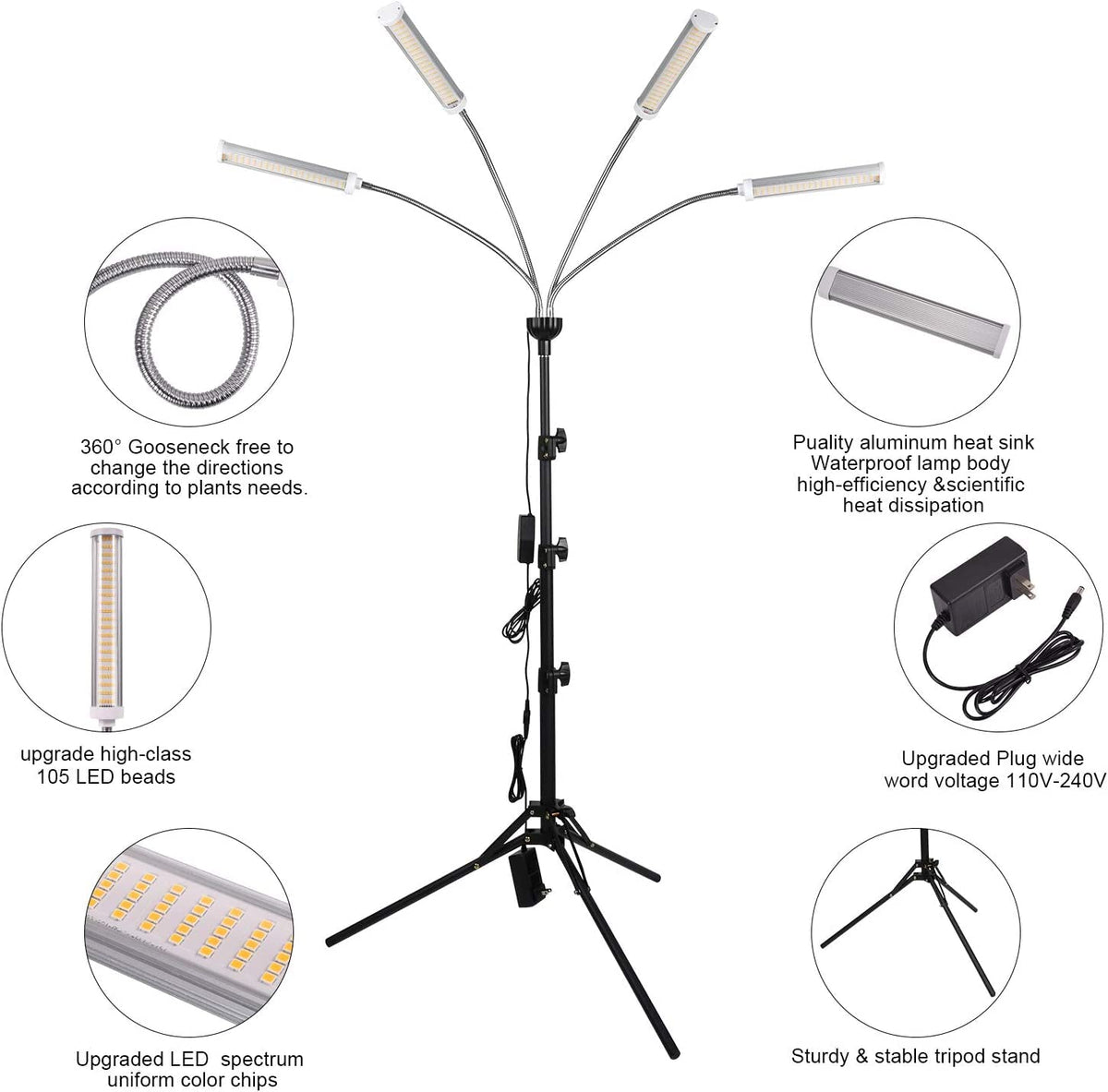 AndoHai LED grow lights full spectrum 380-800nm supports healthy plant growth.