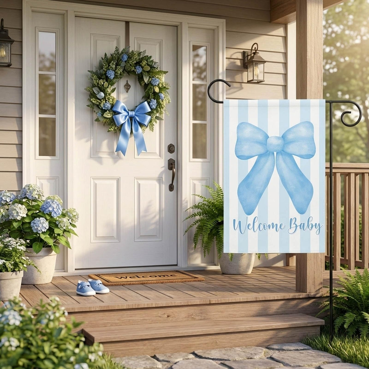 Andrain newborn homecoming flag adds outdoor charm to doorstep welcomes