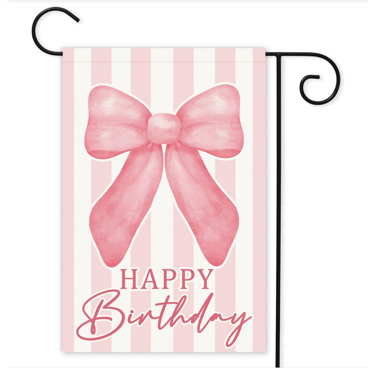 Andrain pink bow birthday flag front view for festive outdoor celebrations