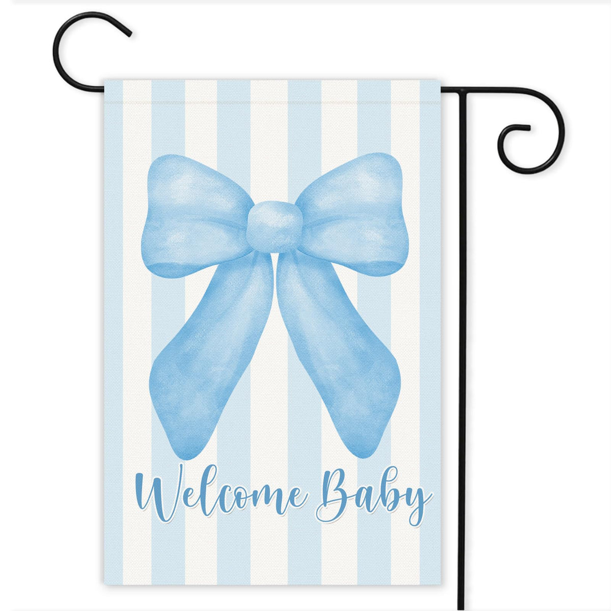 Andrain Welcome Baby flag with blue bow, ideal for outdoor baby shower decor
