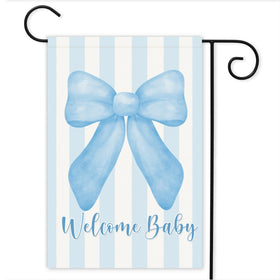 Andrain Welcome Baby flag with blue bow, ideal for outdoor baby shower decor