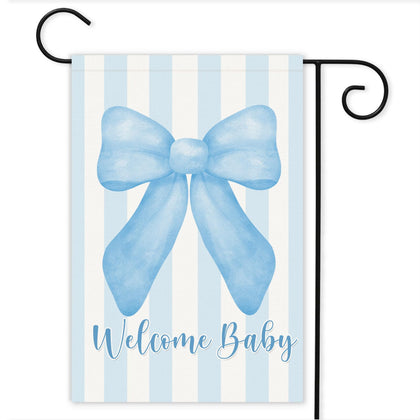 Andrain Welcome Baby flag with blue bow, ideal for outdoor baby shower decor
