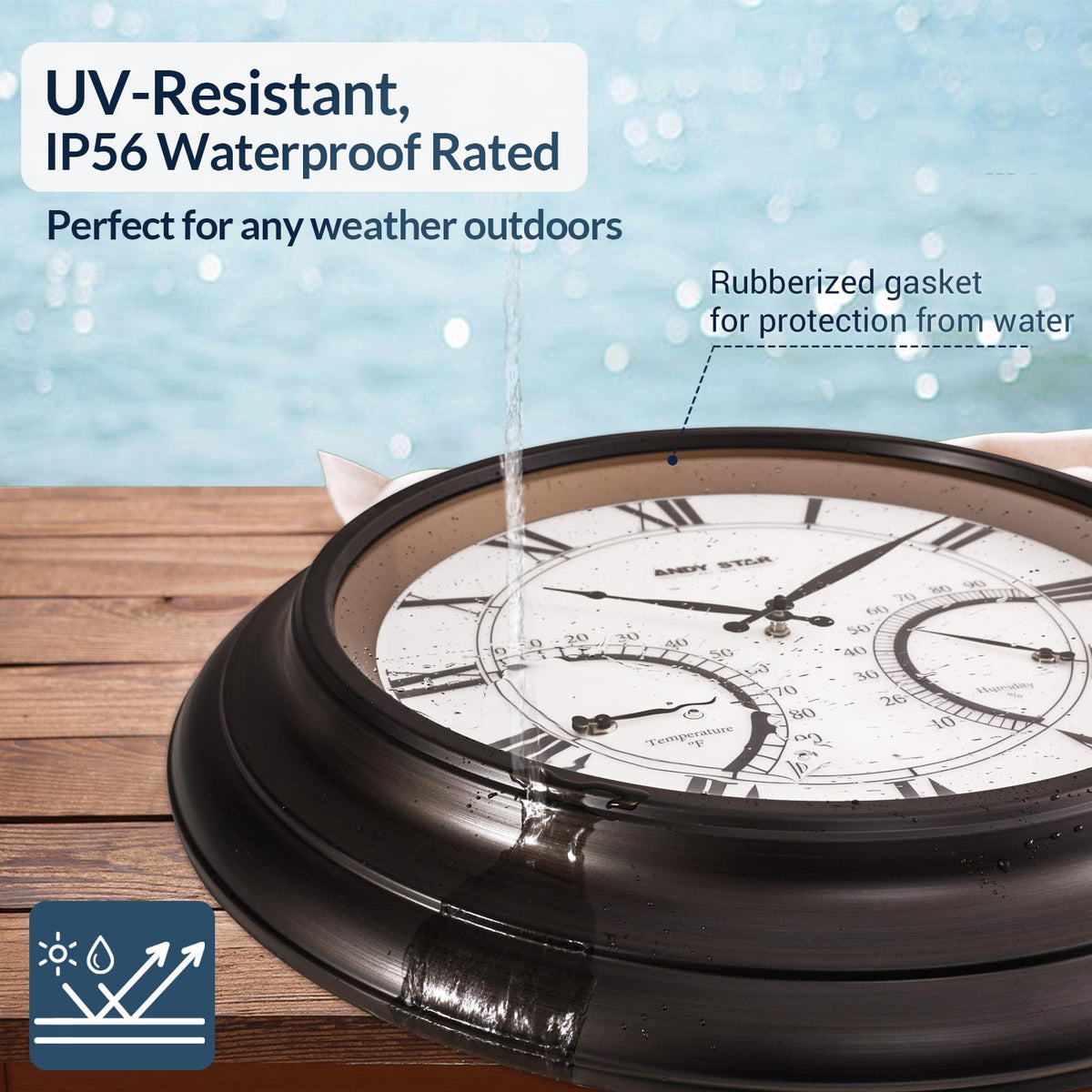 ANDY STAR 3-in-1 weather station clock displaying temperature and humidity