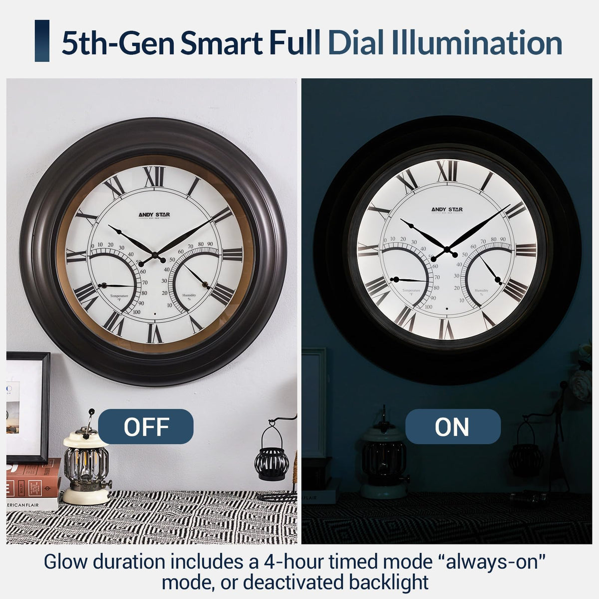 ANDY STAR IP56 weatherproof clock with UV-resistant frame in garden setting