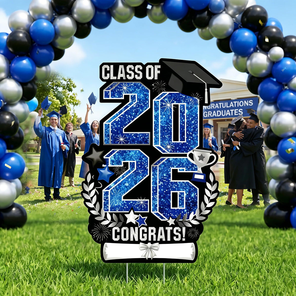 Aneco graduation yard sign 2026 blue enhances outdoor visibility