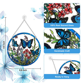 ANFURI blue butterfly window decoration close-up showing hand-painted details.