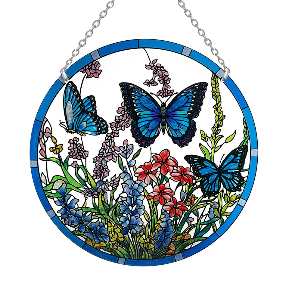 ANFURI butterfly stained glass suncatcher, 8.6 inches, brightening sunlit windows.