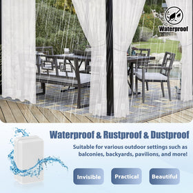ANGAR outdoor use on patio curtain in sun and rain shows durable performance.