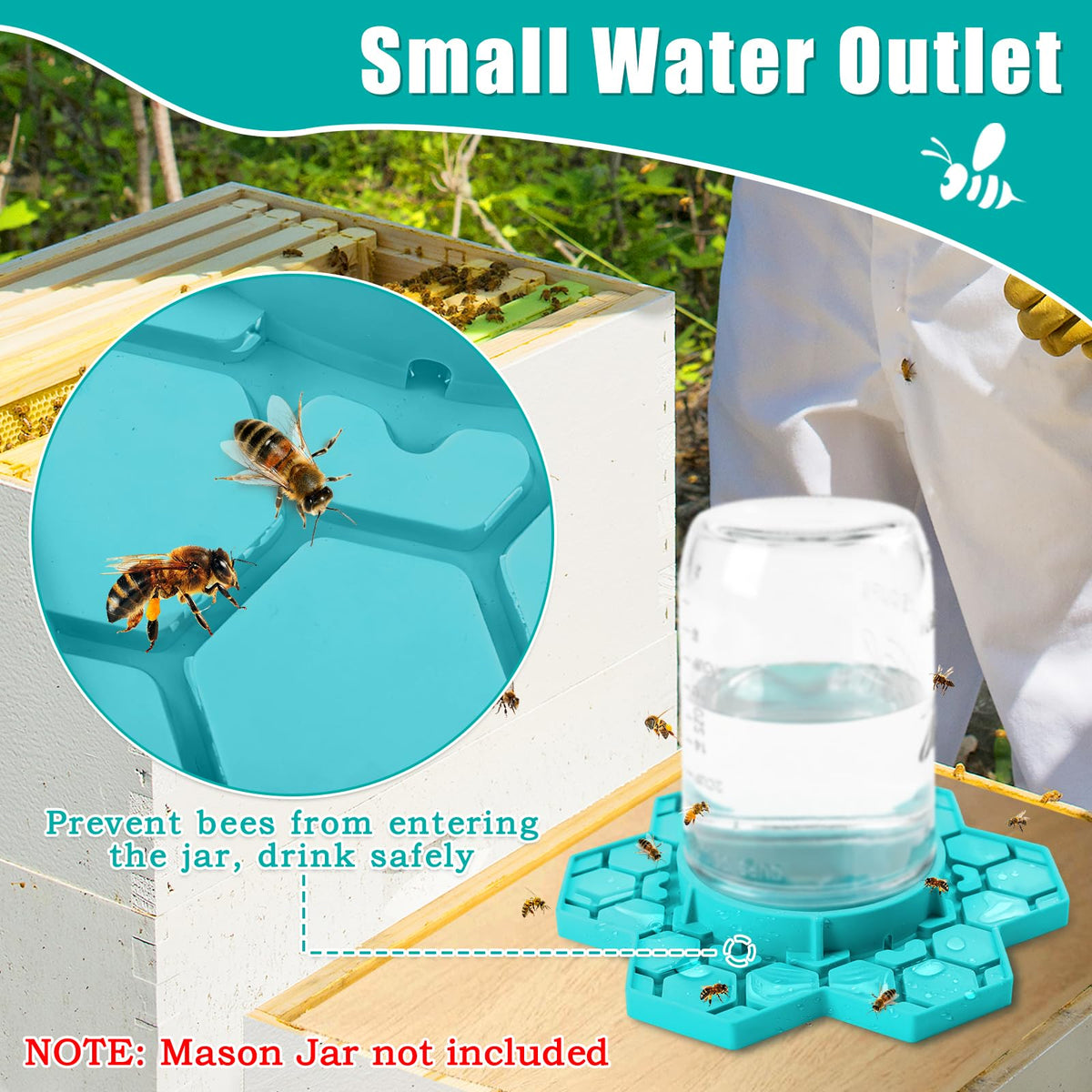 ANGAR bee feeder with small outlet prevents bee entry and overflow