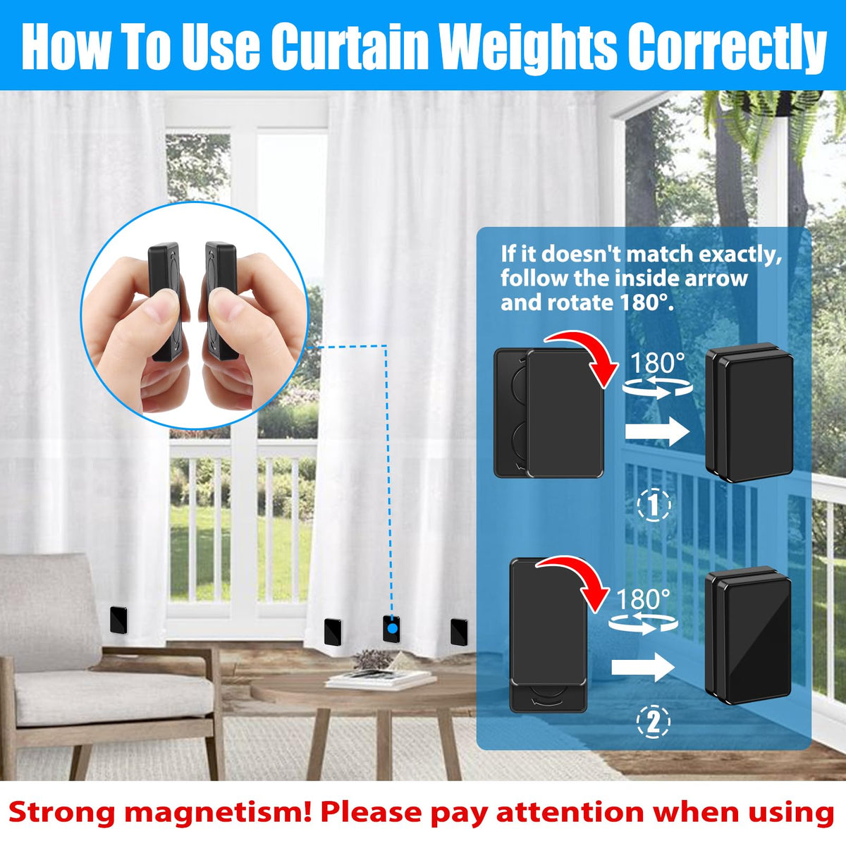 ANGAR matte black curtain weights blend invisibly with decor.