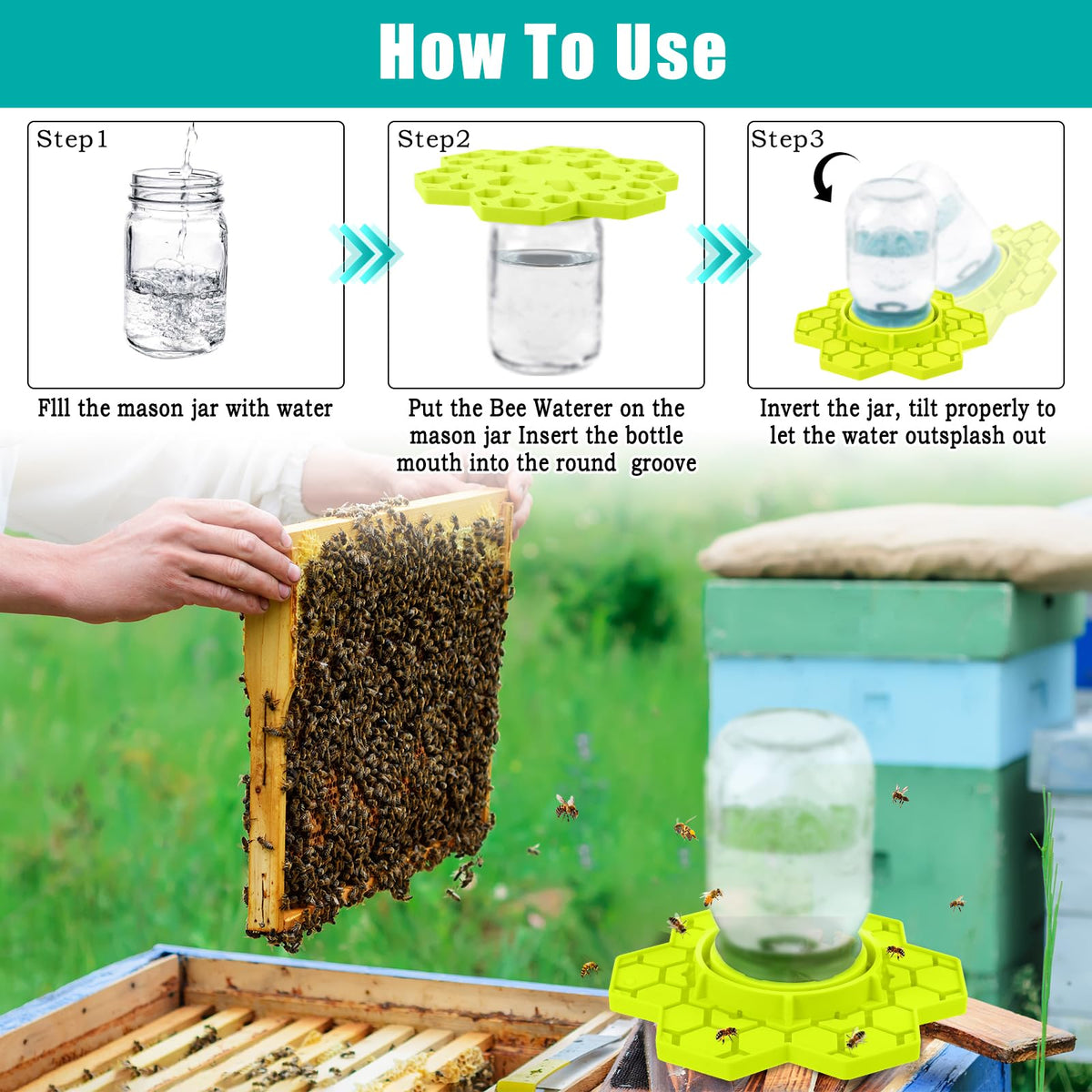 ANGAR yellow outdoor bee waterer used in garden