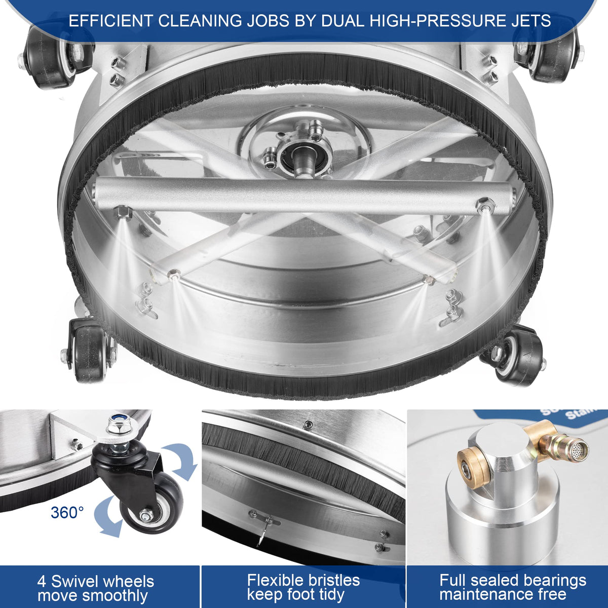 AngeDZ dual high-pressure jets deliver broad, even coverage on surfaces.
