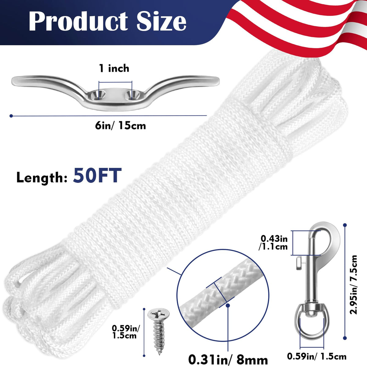 Anglekai flag rope 100ft stretched for long reach and flexibility.
