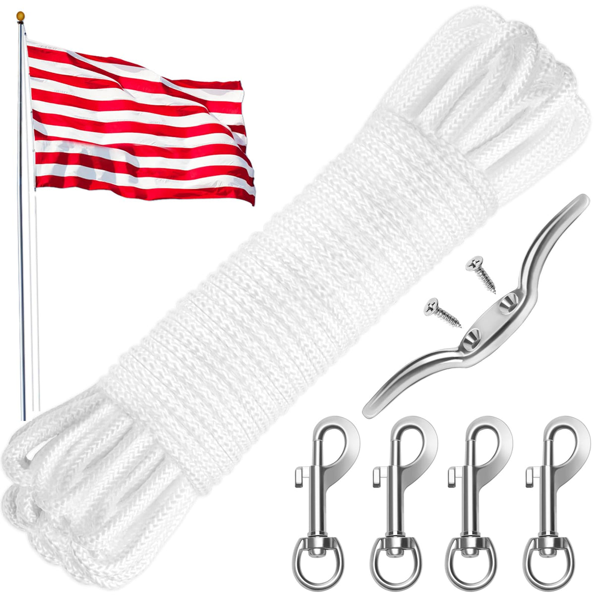 Anglekai flag rope 50ft showing durable nylon for reliable outdoor use.