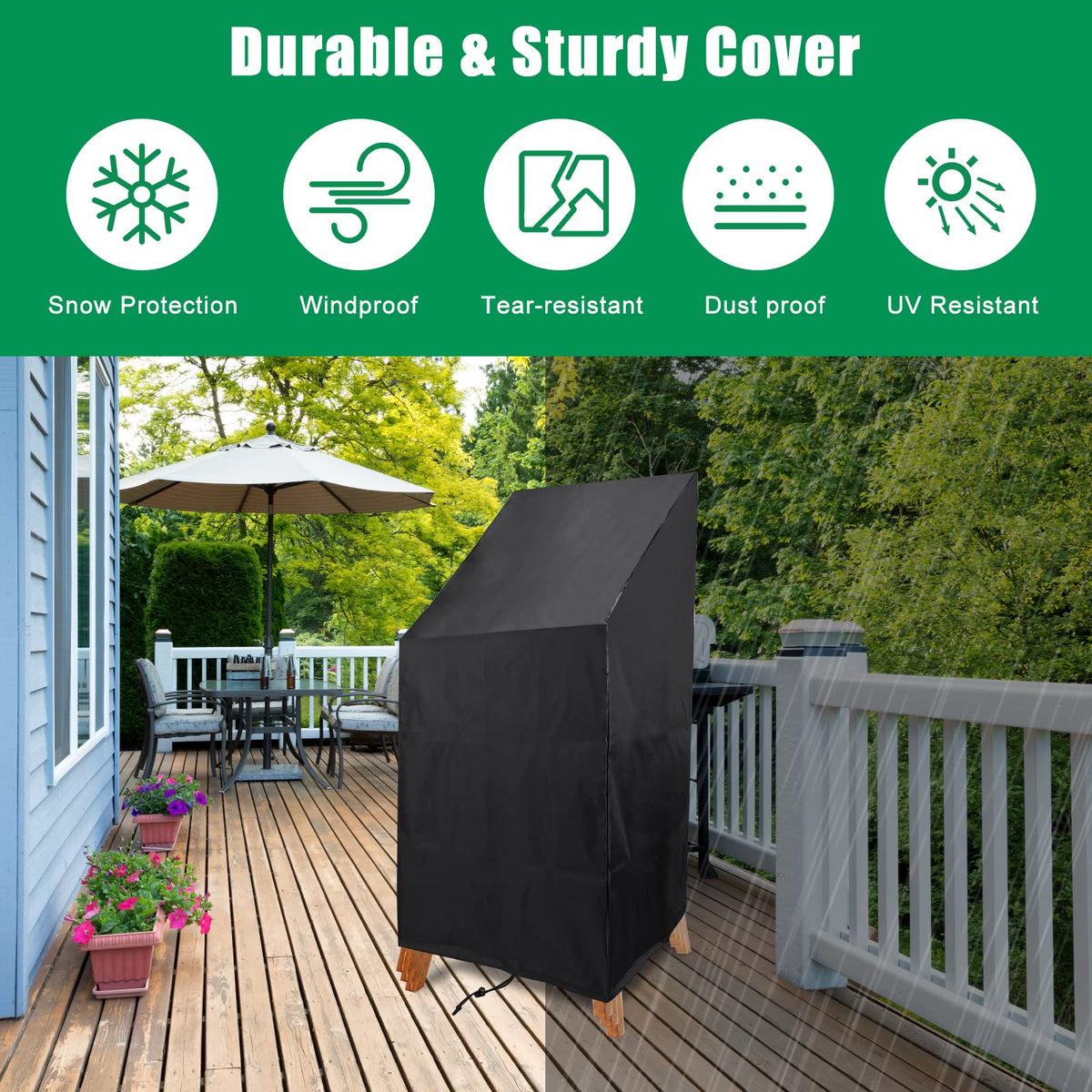Anglekai outdoor chair cover shown with its storage bag