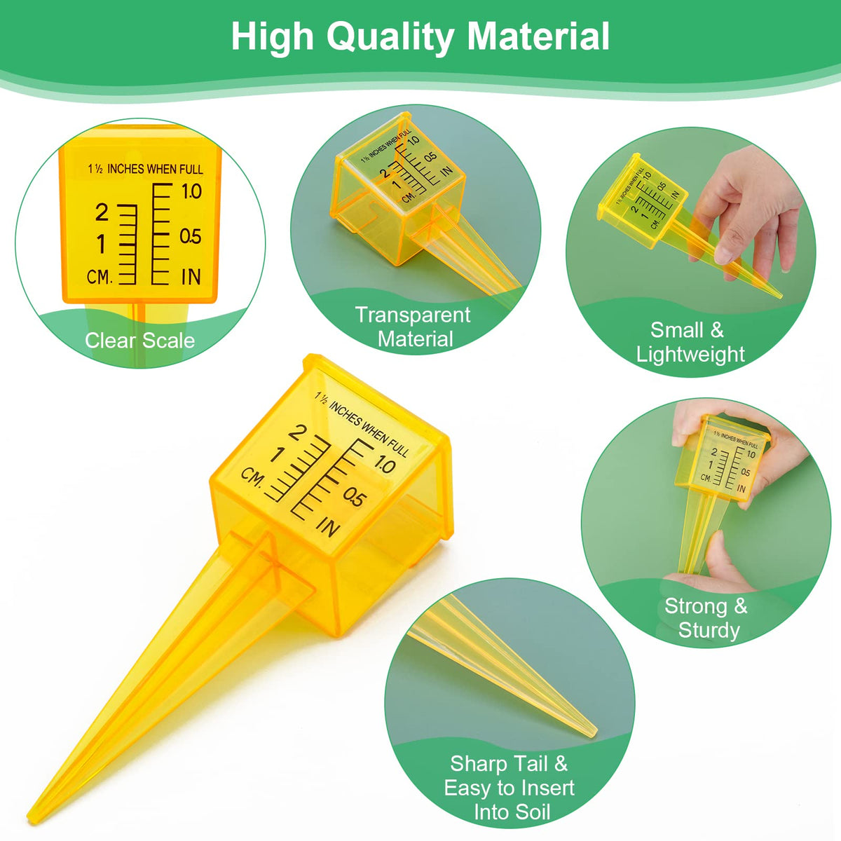 Anglekai rain gauge translucent body showing cm and in scales for precise readings.